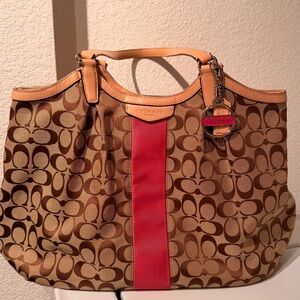 Coach Tan and pink Signature shoulder bag